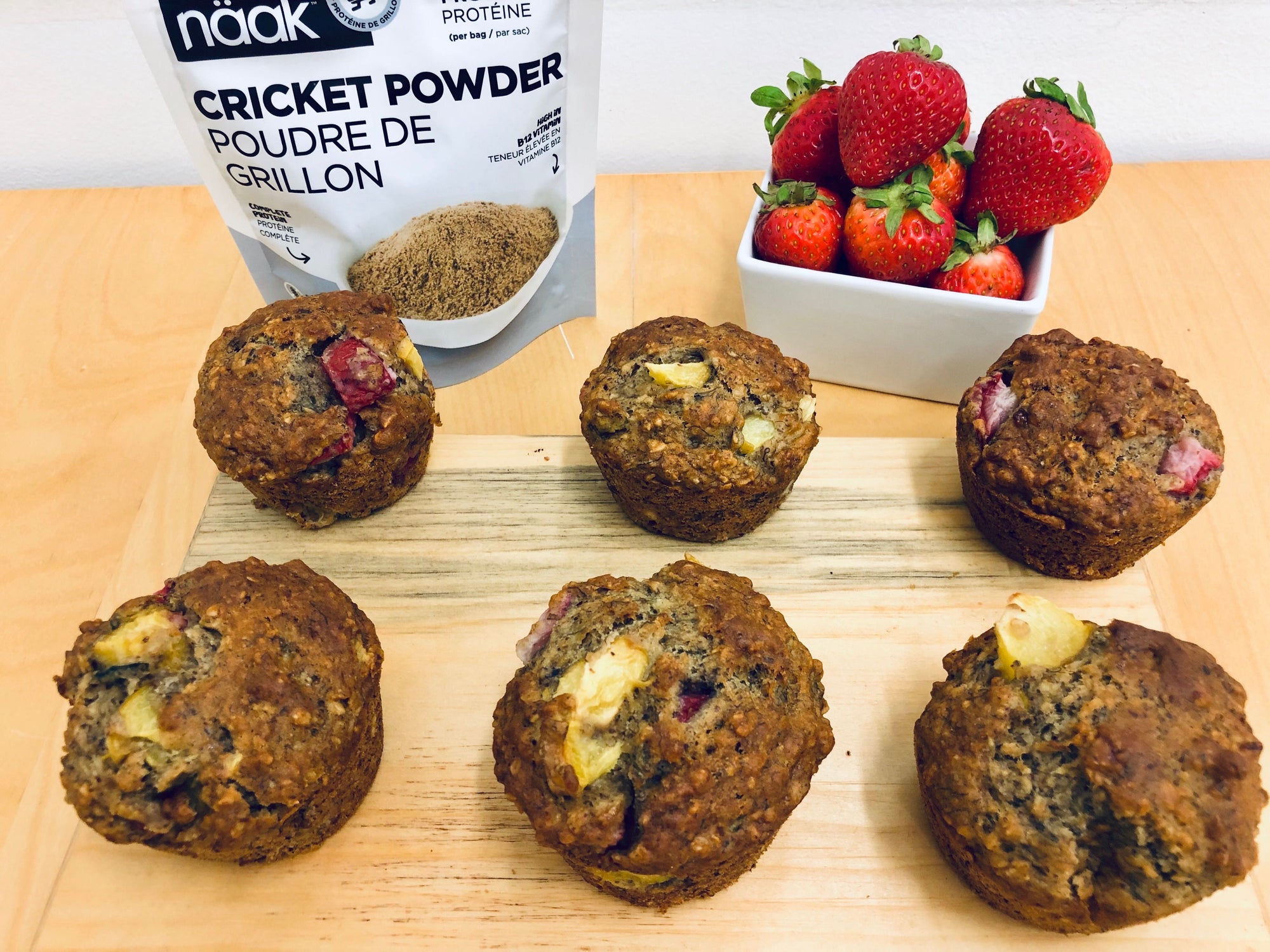 Recipe - Cricket Powered Peach & Strawberry Muffins